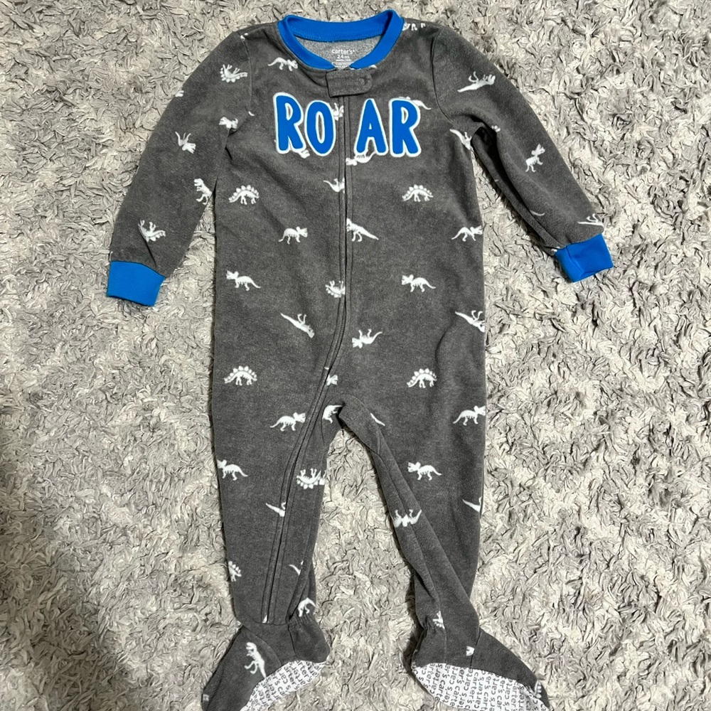 Carter’s Gray Dinosaur Print Fleece Footie 24m